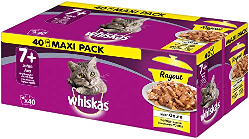 Whiskas Ragout 7 + Katzenfutter, Hochwertiges Nassfutter für gesundes Fell, Feuchtfutter in verschiedenen Geschmacksrichtungen von whiskas