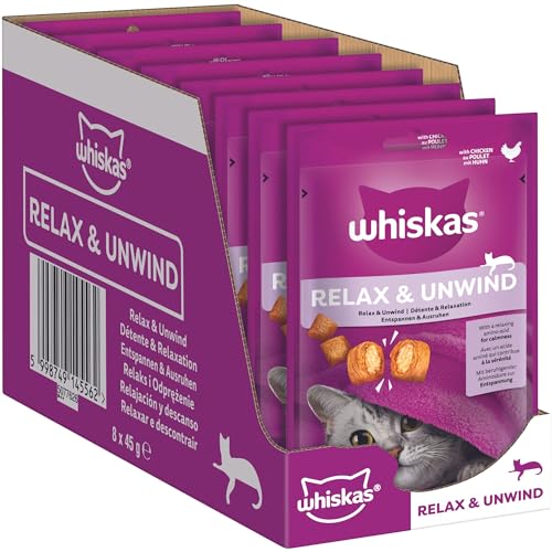 Whiskas Relax & Unwind Katzensnacks im Portionsbeutel für ausgewachsene Katzen mit Huhn 8x45g von whiskas