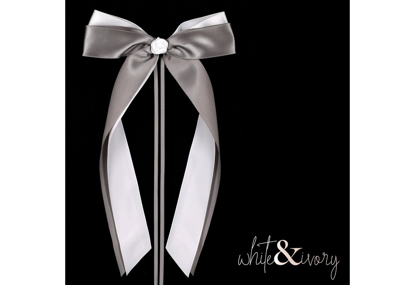 white & ivory Dekoobjekt 25 Autoschleifen Hochzeit mit Rose + extra langem Befestigungsband (25 St) von white & ivory