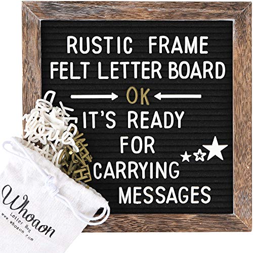 Rustikaler Holzrahmen Filz Letter Board 10"x10". Vorgeschnitte Weiß & Gold Buchstaben, Kursive Wörter, Holzständer, Schere, Ländliche Wand & Tisch Dekoration, Rustikale Dekoration, schwarzen Filz von whoaon