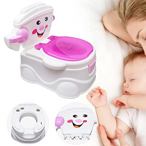 Babytöpfchen mit Smiley Gesicht PP Material Abnehmbarer Trainiertopf für Kinder 1-5 Jahre Rutschfester Stand Anti-Überschwall Höhenverstellbarer WC-Sitz Multifunktion Kinderhocker (Rosa) von whsiodj