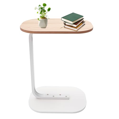 C Form Beistelltisch Höhenverstellbar 60cm Sofa Tisch mit Rollen für Wohnzimmer Schlafzimmer Balkon Nussbaum Schwarz Weiß (Weißes Holz) von whsiodj