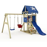 Klettergerüst Spielturm DinkyStar für Kleinkinder mit Rutsche und Kinderschaukel, Babyschaukel mit Sicherheitsgurten, 10 Jahre Garantie - blau von wickey