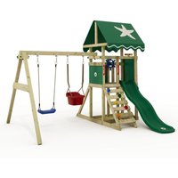 Klettergerüst Spielturm DinkyStar für Kleinkinder mit Rutsche und Kinderschaukel, Babyschaukel mit Sicherheitsgurten, 10 Jahre Garantie - grün von wickey