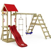 Spielhaus Spielturm TinyLoft mit Schaukel & Rutsche, Kletterturm mit Sandkasten, Leiter & Spiel-Zubehör - rot - Wickey von wickey