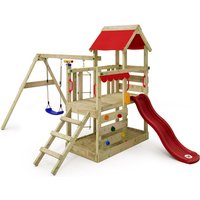 Spielhaus Spielturm TurboFlyer mit Schaukel & Rutsche, Kletterturm mit Sandkasten, Leiter & Spiel-Zubehör - rot - Wickey von wickey