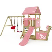 Klettergerüst Spielturm DinkyHouse für Kleinkinder mit Rutsche und Schiffsnase – Pastellpink - Wickey von wickey