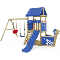 Klettergerüst Spielturm DinkyHouse für Kleinkinder mit Rutsche und Schiffsnase - blau - Wickey von wickey