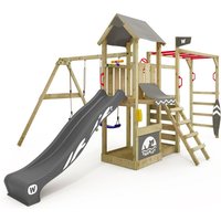 Klettergerüst Spielturm Smart Baboon mit Schaukel & Rutsche, Kletterturm mit Sandkasten, Leiter & Spiel-Zubehör – Anthrazit - Wickey von wickey
