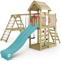 Spielturm Klettergerüst RocketFlyer mit Schaukel & Rutsche, Kletterturm mit Sandkasten, Leiter & Spiel-Zubehör – Pastellblau - Wickey von wickey