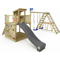 Spielturm Klettergerüst Smart Nest mit Schaukel & Rutsche, Stelzenhaus mit Sandkasten, Kletterleiter & Spiel-Zubehör - anthrazit - Wickey von wickey