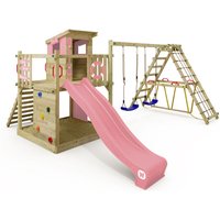 Wickey Spielturm Klettergerüst Smart Surf, Schaukel & Rutsche, Kletterturm mit Sandkasten, Leiter & Spiel-Zubehör - Pastellpink von wickey