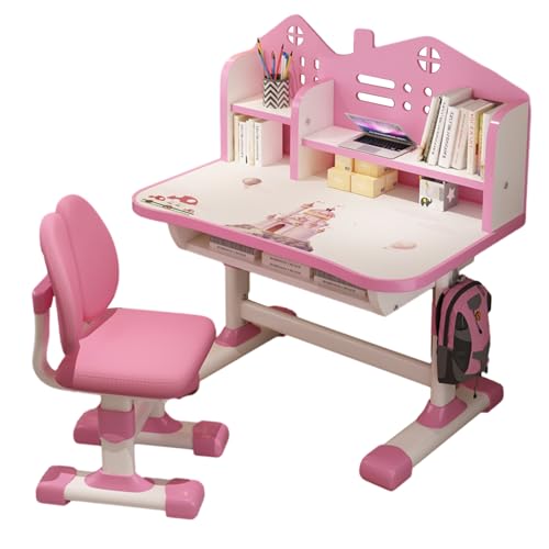 wicoanox Kinder-Schreibtisch- und Stuhl-Set, Lerntisch-Set, verstellbarer Schulschreibtisch, Multi-Bücherständer, verbreiterte Schreibtische, Cartoon-Muster, verstellbare Höhe, Lernschubladentische von wicoanox