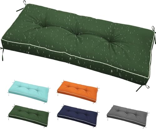 Verdicktes, wasserdichtes Outdoor-Bankkissen für Terrassenmöbel, lange Farbechtheit, Terrasse, Veranda, Schaukel, Ersatz-Sitzpolster mit Bändern für Terrasse, Veranda, Stuhl, 105 x 50 cm, Grün von widesmile
