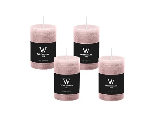 4er Set Adventskranzkerzen Rustik Marble Kerzen durchgefärbt mit Abbrandschutz Rosé 80 x 68 mm von wiedemann kerzen