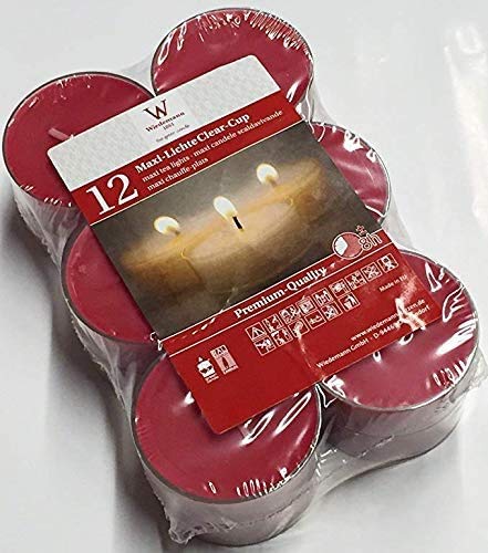 wiedemann kerzen Maxi Teelichter Rot 21 x Ø 56 mm, 12 Stück, rußarm, hochwertiger Docht, Kerzen Made in Germany von wiedemann kerzen