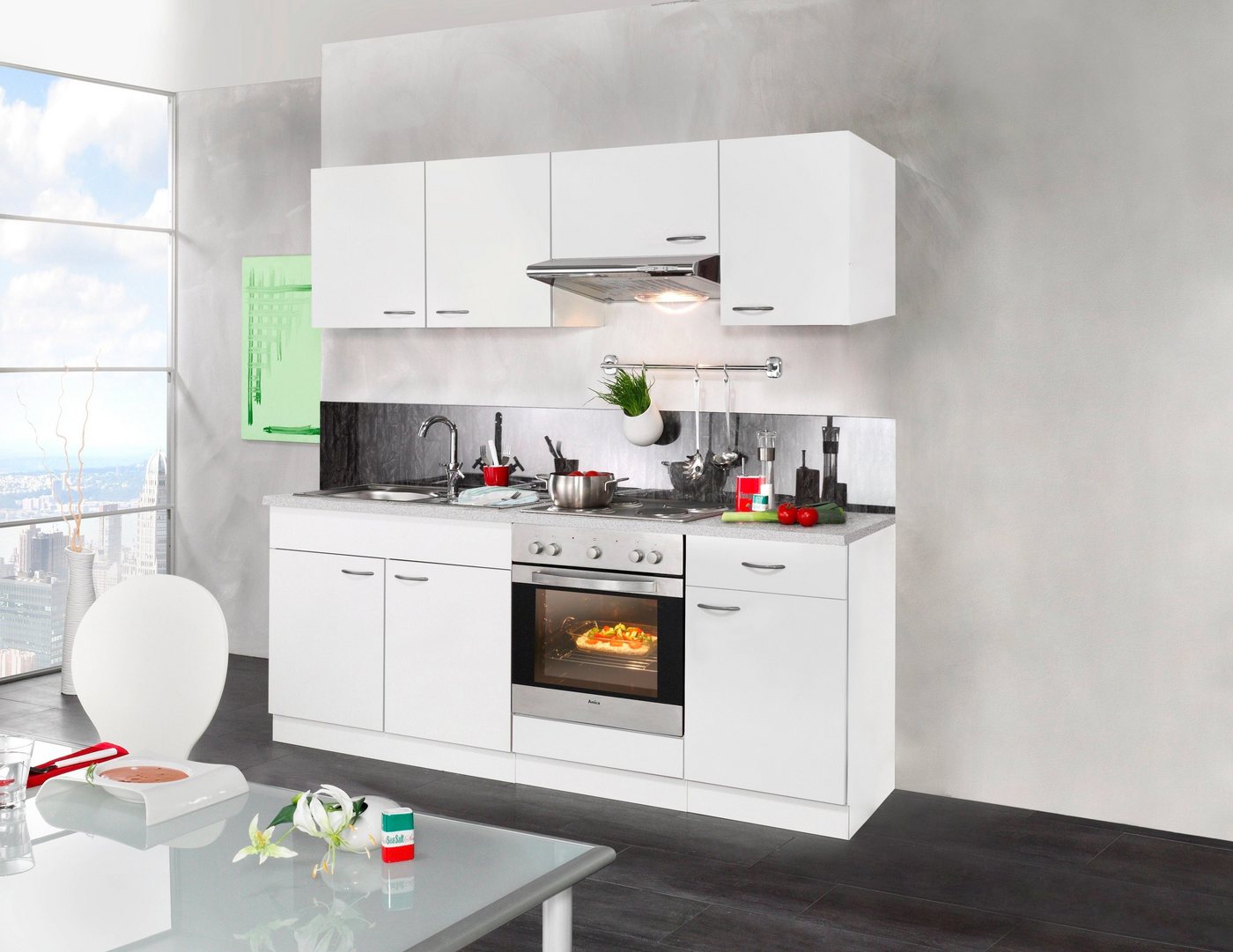 wiho Küchen Küchenzeile Valencia, mit E-Geräten, Breite 210 cm von wiho Küchen