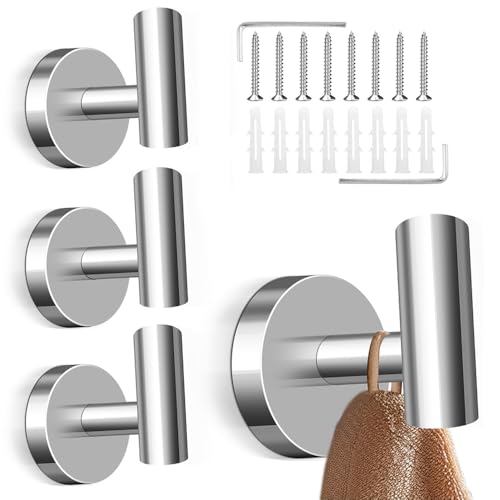 wiipara 4 Stk. Handtuchhaken zum Bohren, Stilvolle Kleiderhaken Edelstahl Garderobenhaken, Handtuchhalter Rostfrei Badezimmer Haken Wandhaken - Tragkraft bis zu 10kg, Ideal für Bad Küche (Glänzend) wiipara 4 Stk. Handtuchhaken zum Bohren, Stilvolle Kleiderhaken Edelstahl Garderobenhaken, Handtuchhalter Rostfrei Badezimmer Haken Wandhaken - Tragkraft bis zu 10kg, Ideal für Bad Küche (Glänzend) von wiipara