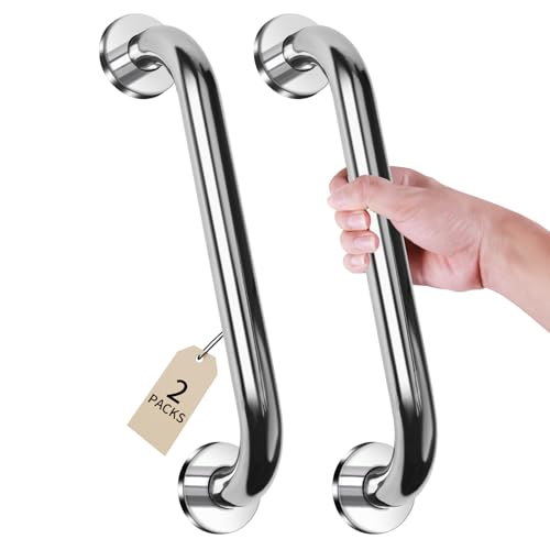 wiipara 2 Stück Haltegriff Dusche 35cm, Aufstehhilfe Edelstahl Haltegriffe für Senioren - Rutschfest ＆ Extra Stark, Badewannengriff zum Bohren, Duschgriffe Sicherheitsgriffe für Bad WC, Wandmontage von wiipara