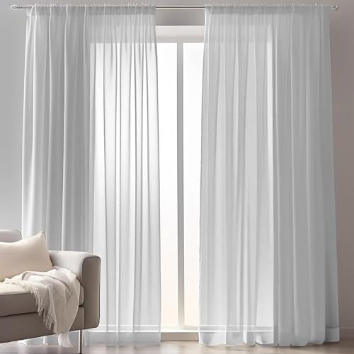wiipara 2er Set Voile Gardinen Vorhang Silbergrau, Transparente Vorhänge Wohnzimmer Curtains aus Voile Polyester, Luftige Gardine Gardinenschals Dekoschal für Schlafzimmer, 132x160CM(BxH), Rod Pocket von wiipara