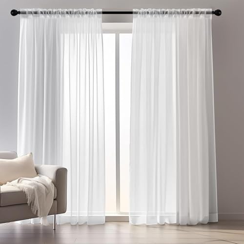 wiipara 2er Set Voile Gardinen Vorhang Weiß, Transparente Weiße Vorhänge Wohnzimmer Curtains aus Voile Polyester, Luftige Gardine Gardinenschals Dekoschal für Schlafzimmer, 132x240CM(BxH), Rod Pocket von wiipara