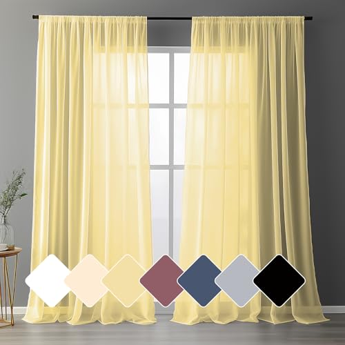 wiipara 2er Set Voile Vorhang Transparent Weiße Gardinen Vorhänge Wohnzimmer Luftig Sheer Curtains Gardine Schiebegardinen Dekoschal für Schlafzimmer Balkontür, Rod Pocket(Vorhang Gelb,132x216CM) von wiipara