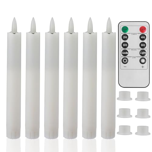 wiipara 6 Stück Flackernde LED Stabkerzen mit Timerfunktion, Flammenlose LED Kerzen 17 cm Lang Batteriebetriebene Kerze mit Fernbedienung und Sockel für Halloween Weihnachten Hochzeit Party Deko von wiipara