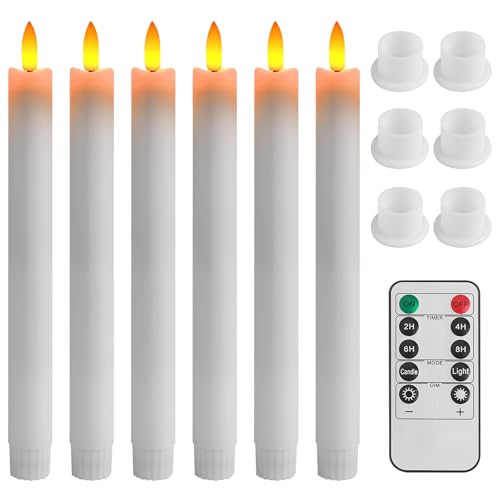 wiipara 6 Stück Flackernde LED Stabkerzen mit Timerfunktion, Flammenlose LED Kerzen 25 cm Lang Batteriebetriebene Kerze mit Fernbedienung und Sockel für Halloween Weihnachten Hochzeit Party Deko von wiipara