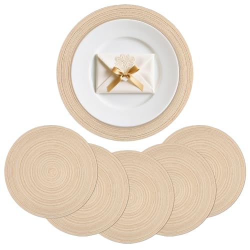 wiipara 6er Set Platzsets Rund aus Baumwolle, Geflochte Runde Tischsets Abwaschbar 38 cm, Schmutzabweisend, Hitzebeständig, Platzdeckchen Tischunterlage, Ideal für Küche, Festlichkeiten & Weihnachten von wiipara