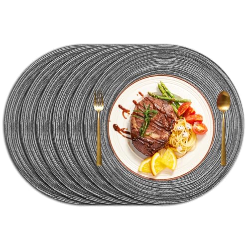 wiipara 6er Set Baumwolle Tischsets Abwaschbar, 38cm Platzsets Rund Geflochtene Platzdeckchen Platzset Rund Tischuntersetzer Platzteller Hitzebeständig für Küche Speisetisch Hochzeit - Platzset Grau von wiipara