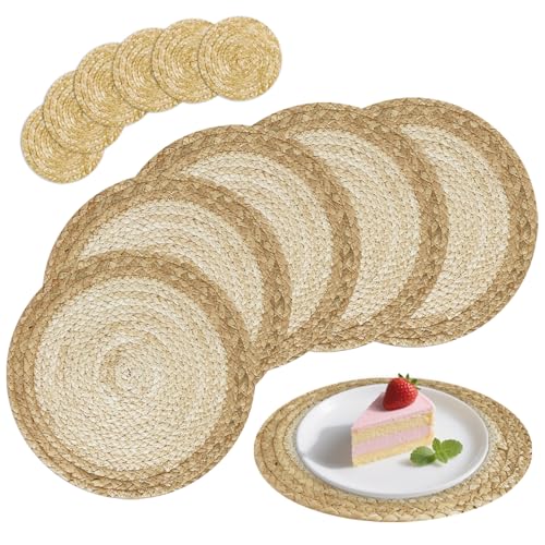 wiipara Boho Platzset aus Wasserhyazinthe 6er Set, Runde Tischsets Platzsets Natur Tischuntersetzer Rund 30cm, Bauernhausstil, Handgefertigte Platzdeckchen Teller Untersetzer für Küche Tischdeko von wiipara