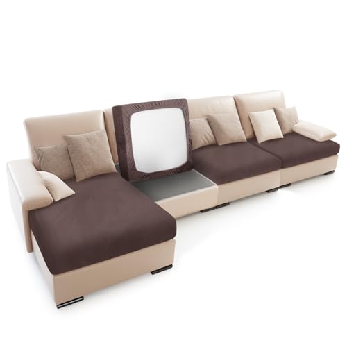 wiipara Sofa Sitzkissenbezug Samt Stretch Sofabezug L Form Sofa Überzug, Universal Sofa Couch Seat Cover Sofaüberwürfe Schonbezug Sofa Überwurfdecke für Sitzkissen Möbelschutz (2 Sitzer, Braun) von wiipara