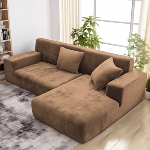 wiipara Dicker Samt Sofabezug L Form, Stretch Couch Überzug Universal Sofa Cover, Super Weich Plüsch Sofa Überzug Luxus Couchbezug（L-Form Ecksofa erfordert Zwei）- Sofabezug 1 Sitzer, Khaki von wiipara