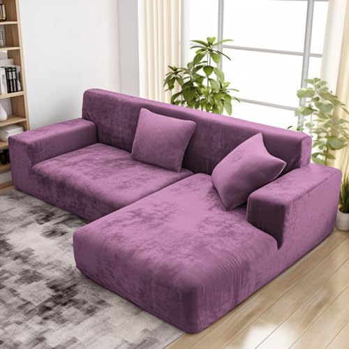 wiipara Dicker Samt Sofabezug L Form, Stretch Couch Überzug Universal Sofa Cover, Super Weich Plüsch Sofa Überzug Luxus Couchbezug（L-Form Ecksofa erfordert Zwei）- Sofabezug 1 Sitzer, Lila von wiipara