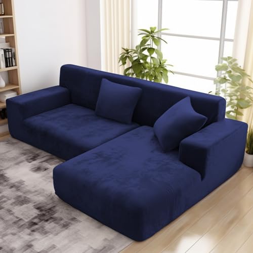 wiipara Dicker Samt Sofabezug L Form, Stretch Couch Überzug Universal Sofa Cover, Super Weich Plüsch Sofa Überzug Luxus Couchbezug（L-Form Ecksofa erfordert Zwei）- Sofabezug 2 Sitzer, Blau von wiipara