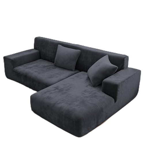 wiipara Dicker Samt Sofabezug L Form, Stretch Couch Überzug Universal Sofa Cover, Super Weich Plüsch Sofa Überzug Luxus Couchbezug（L-Form Ecksofa erfordert Zwei）- Sofabezug 3 Sitzer, Dunkelrau von wiipara