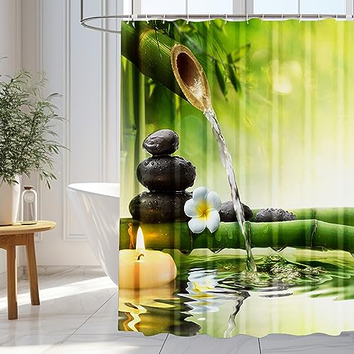 wiipara Duschvorhang 180x180cm, Wasserfeste Duschvorhänge Grün Bambus Shower Curtains Polyester Bad Vorhang, Waschbar Badzimmer Badewanne Vorhang Duschvorhang Anti Schimmel mit 12 Duschvorhangringe von wiipara