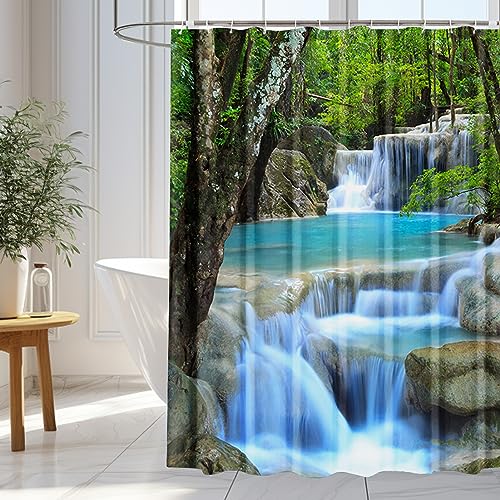 wiipara Duschvorhang 180x180cm, Wasserfeste Duschvorhänge Grün Landschaft Shower Curtains Polyester Bad Vorhang Waschbar Badzimmer Badewanne Vorhang Duschvorhang Anti Schimmel mit 12 Duschvorhangringe von wiipara