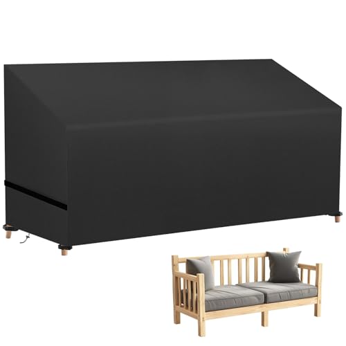 wiipara Gartenbank Abdeckung für 3 Sitzer, Bank Schutzhülle Gartenmöbel Abdeckung Wasserdicht, Anti-UV, Winddicht, 210D Oxford-Gewebe Abdeckhauben für Bänke, Gartensofa (162 x 66 x 66/89cm) - Schwarz von wiipara