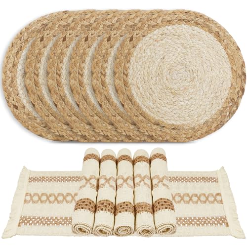wiipara Runde Platzsets aus Wasserhyazinthe, Baumwelle-Leinen Kombinationstischsets, 6er Set Tischuntersetzer Tischsets Abwaschbar, Handgemachte Platzdeckchen Natur für Esstisch, Boho, Bauernhausstil wiipara Runde Platzsets aus Wasserhyazinthe, Baumwelle-Leinen Kombinationstischsets, 6er Set Tischuntersetzer Tischsets Abwaschbar, Handgemachte Platzdeckchen Natur für Esstisch, Boho, Bauernhausstil von wiipara