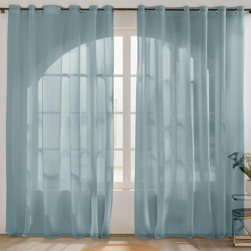 wiipara Sheer Voile Gardinen mit Ösen 2er Set, Transparente Vorhänge Wohnzimmer Ösenvorhang Ösenschal Durchsichtig Luftige Gardinenschals für Schlafzimmer, Dunkelgrau Vorhang 132 x 240 cm (BxH) von wiipara