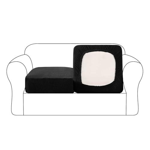 wiipara Stretch Sofa Sitzkissenbezug, Couch Cover Sofa Überzug L Form Sofasitzbezug, Sofabezug 2 Sitzer Schwarz von wiipara