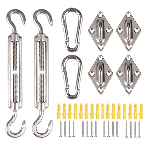 wiipara Sonnensegel Befestigung Set, Seilspanner Edelstahl Sonnensegel Befestigung Zubehör für Montage von Viereck Dreieck Sonnensegeln, Inkl. 2 Spannschloss, 2 Karabiner, 4 Wandhalterung 16 Schraube von wiipara