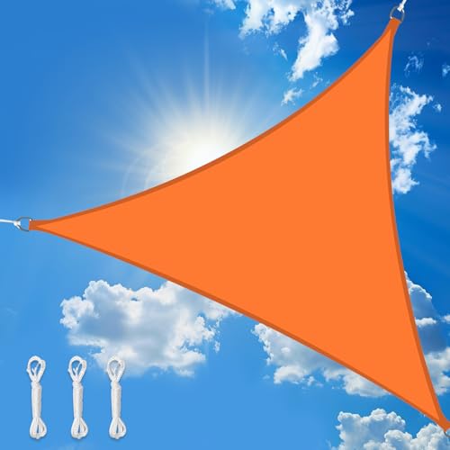 wiipara Sonnensegel Wasserdicht Dreieck, Premium Polyester Sonnensegel für Balkon Terrasse Sonnenschutz, UV Schutz, Segeltuch Wasserdicht Regenschutz, inkl. Befestigungsseile - Orange,3,6x3,6x3,6m von wiipara