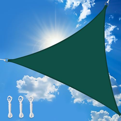wiipara Sonnensegel Wasserdicht Dreieck, Premium Polyester Sonnensegel für Balkon Terrasse Sonnenschutz, UV Schutz, Segeltuch Wasserdicht Regenschutz, inkl. Befestigungsseile - Dunkelgrün,3,6x3,6x3,6m von wiipara