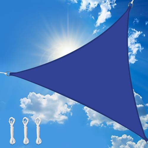 wiipara Sonnensegel Wasserdicht Dreieck, Premium Polyester Sonnensegel für Balkon Terrasse Sonnenschutz, UV Schutz, Segeltuch Wasserdicht Regenschutz, inkl. Befestigungsseile - Blau,3x3x3m von wiipara