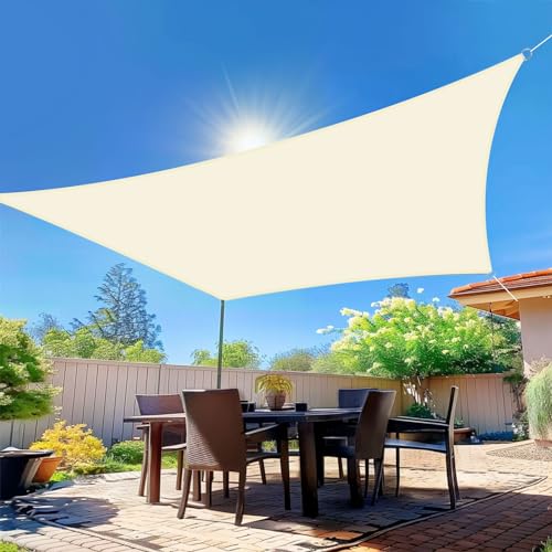 wiipara Sonnensegel Wasserdicht Rechteckig, Premium Polyester Sonnensegel für Balkon Terrasse Sonnenschutz, UV Schutz, Segeltuch Wasserdicht Regenschutz, inkl. Befestigungsseile - Creme, 2x3m von wiipara