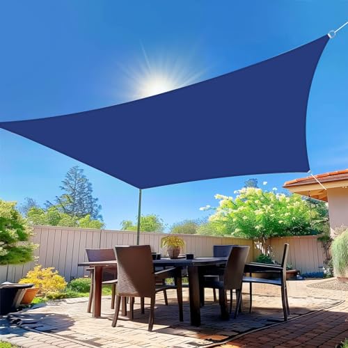 wiipara Sonnensegel Wasserdicht Rechteckig, Premium Polyester Sonnensegel für Balkon Terrasse Sonnenschutz, UV Schutz, Segeltuch Wasserdicht Regenschutz, inkl. Befestigungsseile - Blau, 4x6m von wiipara