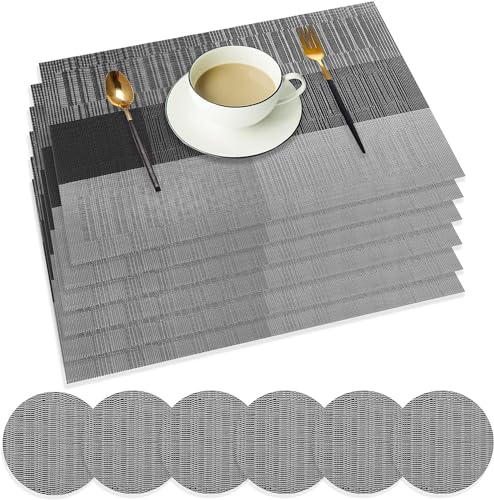 wiipara Tischsets Platzsets Abwaschbar 6er Set, PVC Tischset Grau rutschfest Platzset Abwischbar, Hitzebeständige Platzdeckchen 45x30cm Tischmatte Tischset Abwaschbar für Küche Esstisch Kinder von wiipara