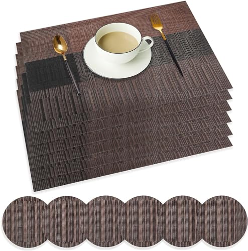 wiipara Tischsets Platzsets Abwaschbar 6er Set, PVC Tischset Braun rutschfest Platzset Abwischbar, Hitzebeständige Platzdeckchen 45x30cm Tischmatte Tischset Abwaschbar für Küche Esstisch Kinder von wiipara